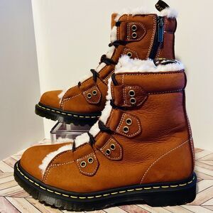 Dr Martens 1460 Lace to Toe Fur Lined Buttersoft Lace Up Womens 10 Boot Brown